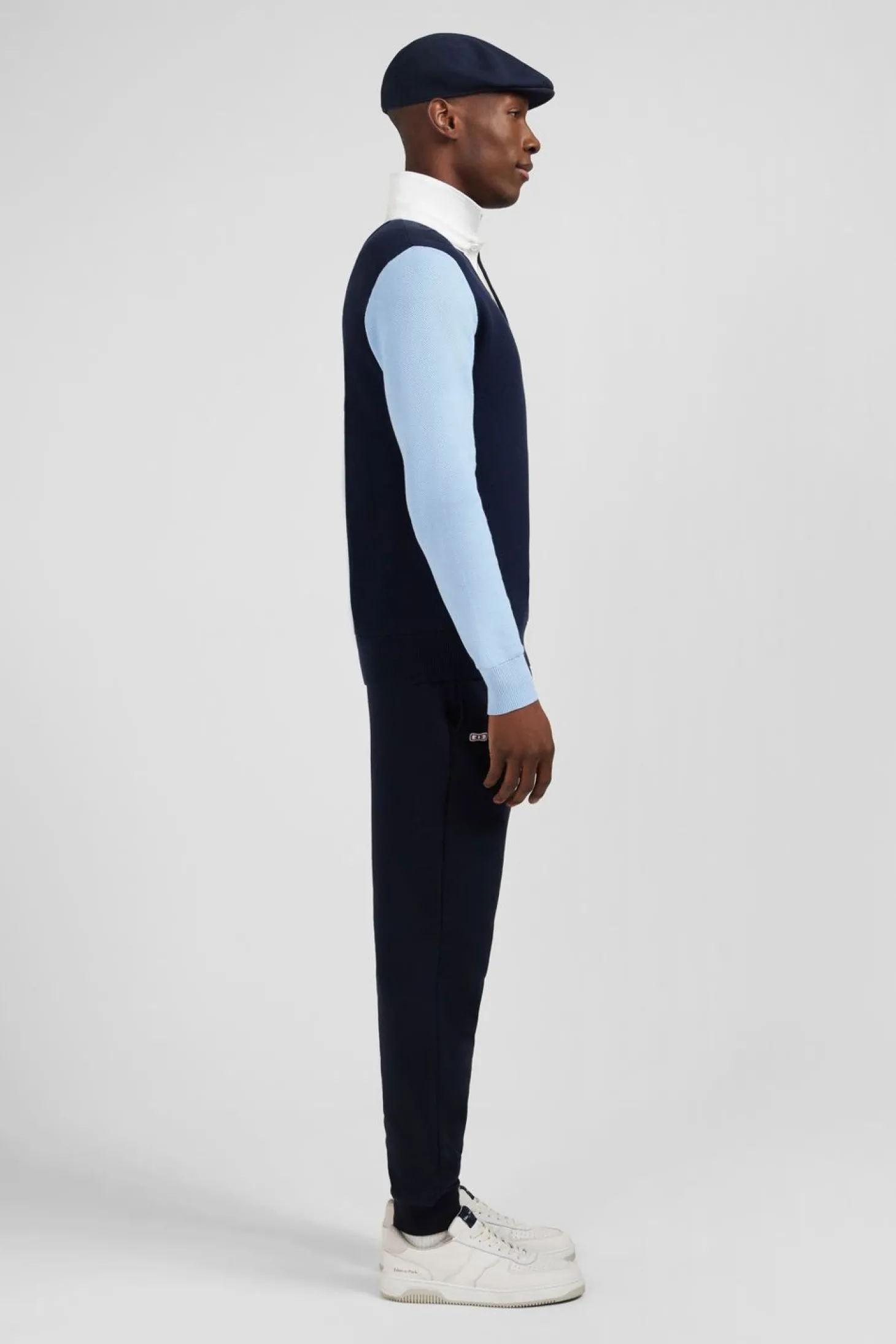 Pull Colorblock Marine A Col Maillot En Coton