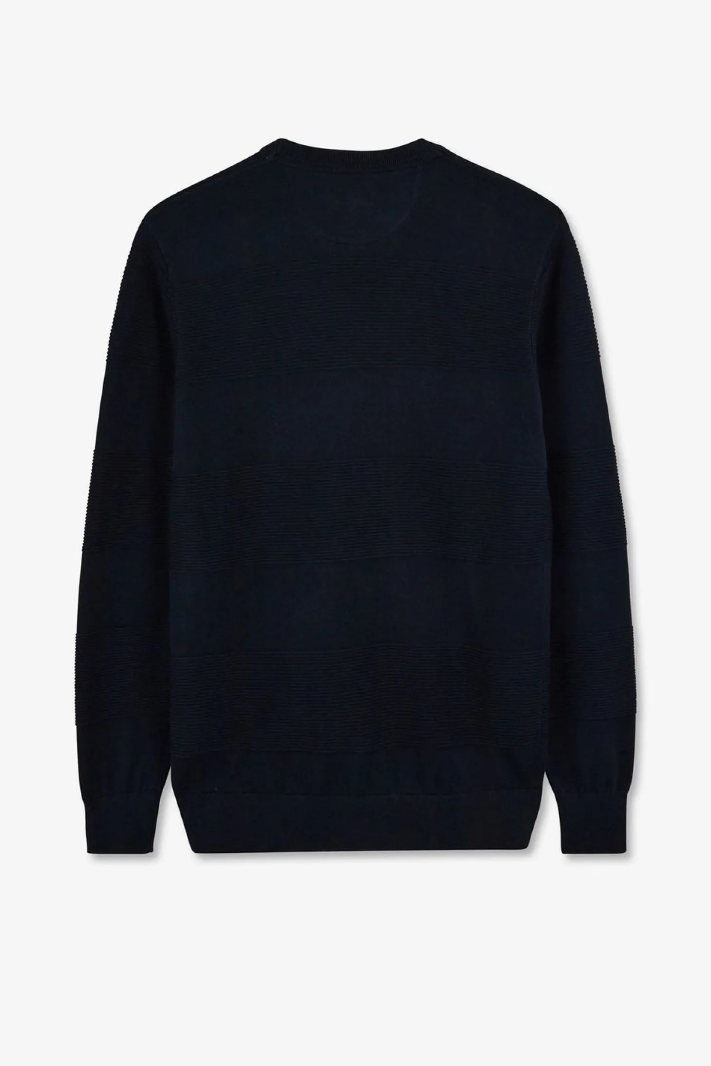 Pull Col Rond Marine A Jeux De Maille En Coton