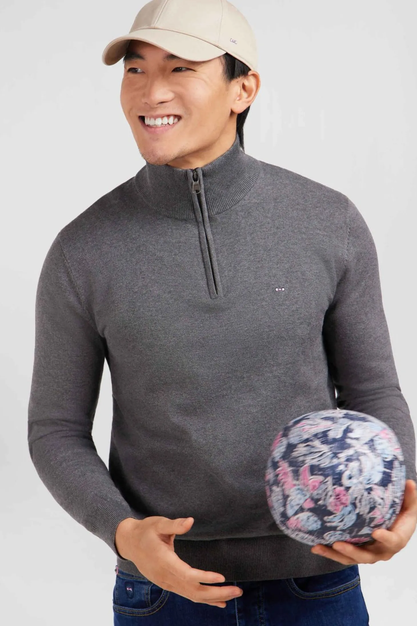 Pull Gris A Col Camionneur En Coton