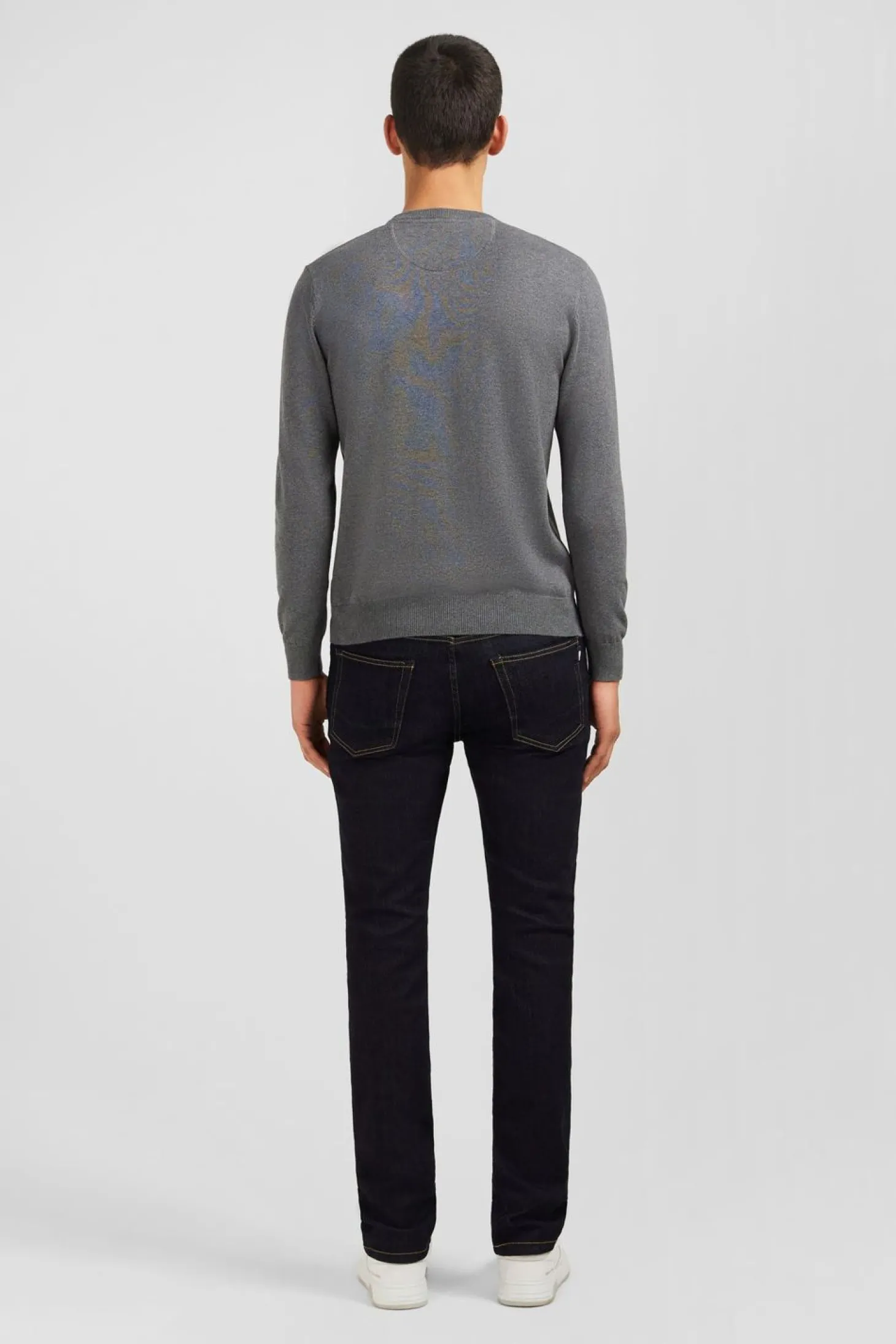 Pull Gris A Col Rond En Coton