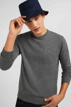 Pull Gris A Col Rond En Coton