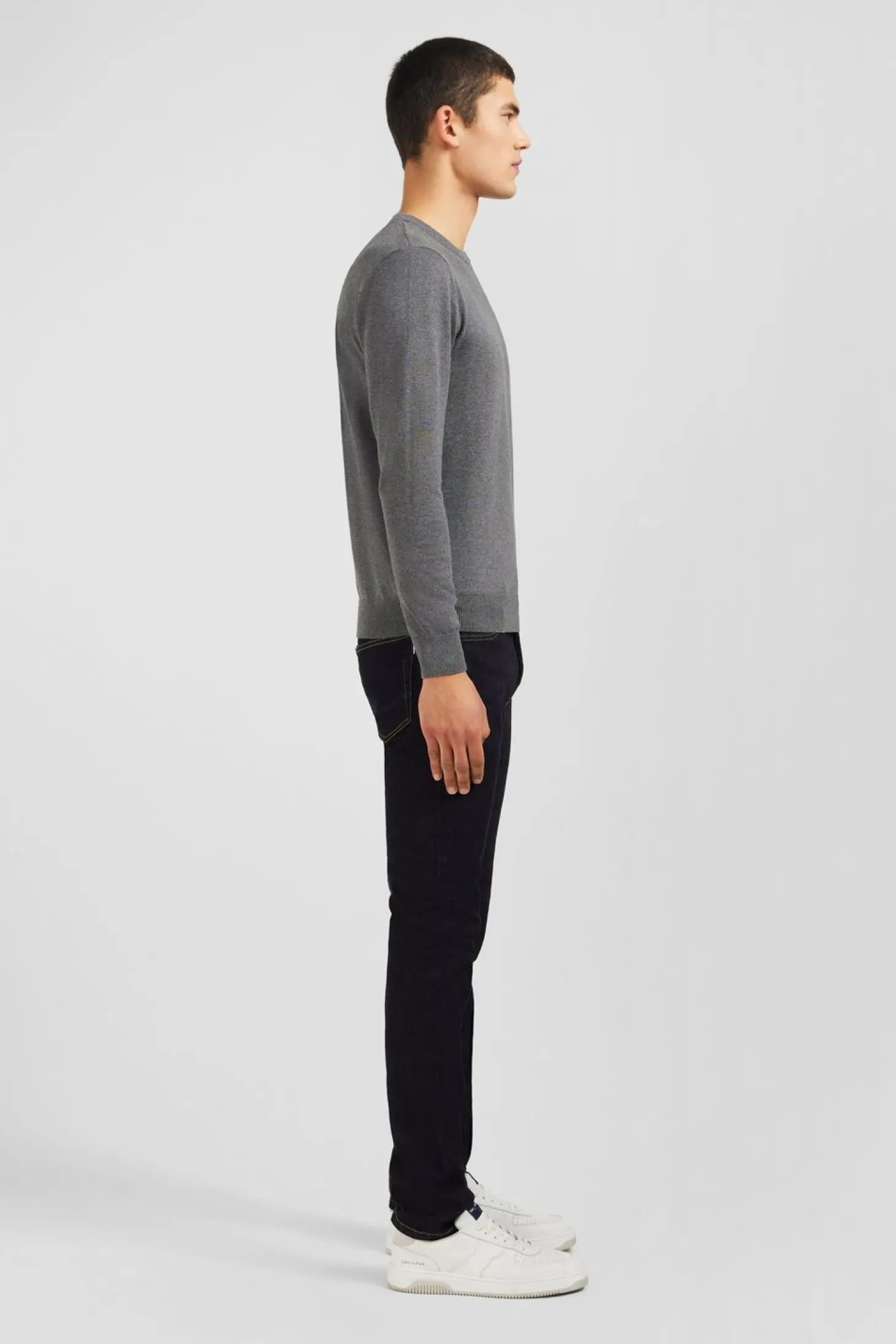 Pull Gris A Col Rond En Coton
