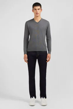 Pull Gris A Col V En Coton
