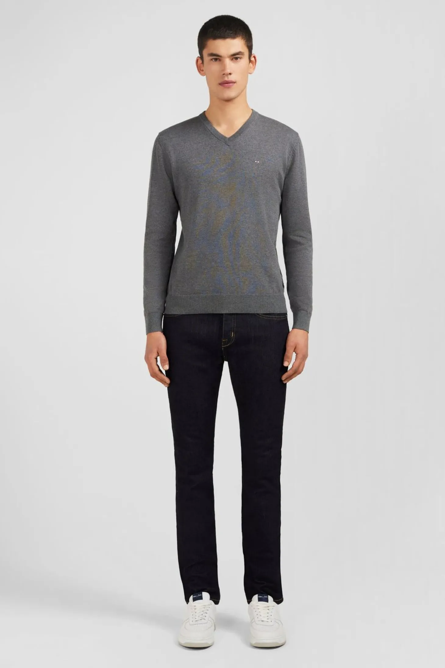 Pull Gris A Col V En Coton