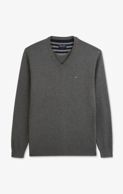 Pull Gris A Col V En Coton