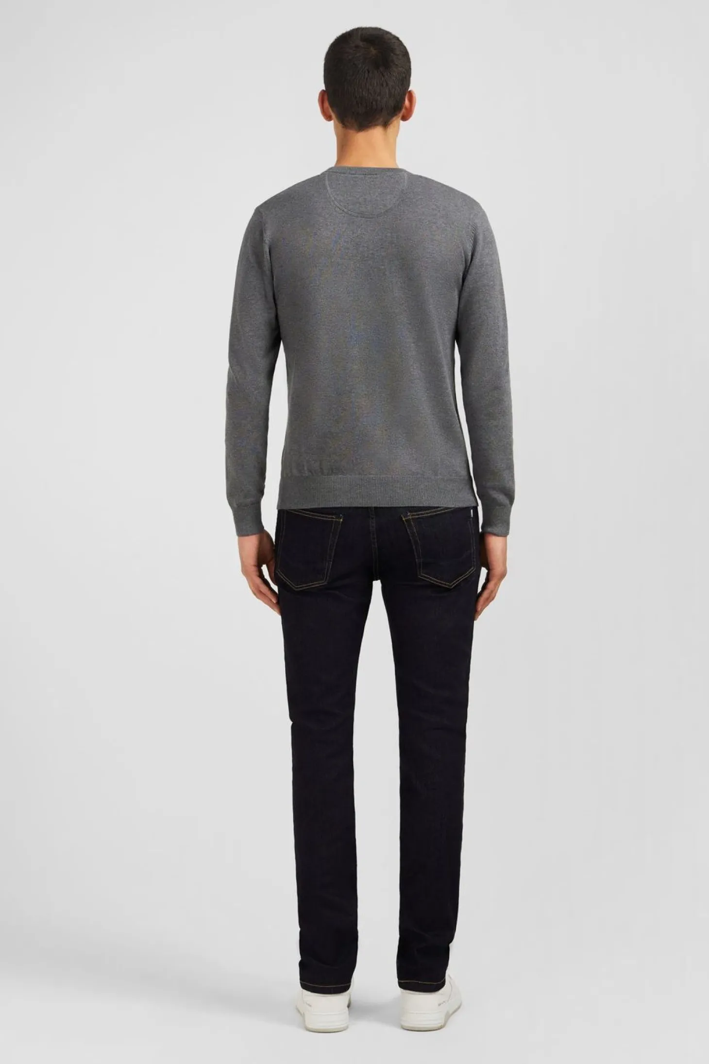 Pull Gris A Col V En Coton