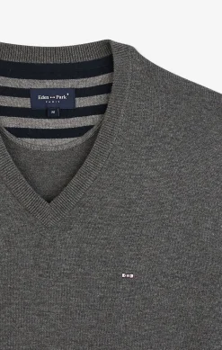 Pull Gris A Col V En Coton