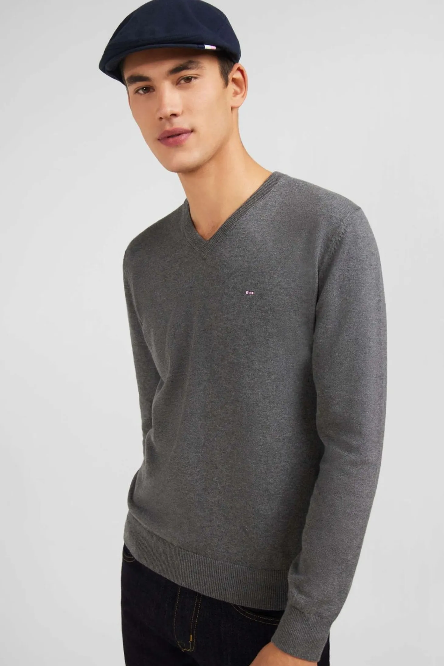 Pull Gris A Col V En Coton