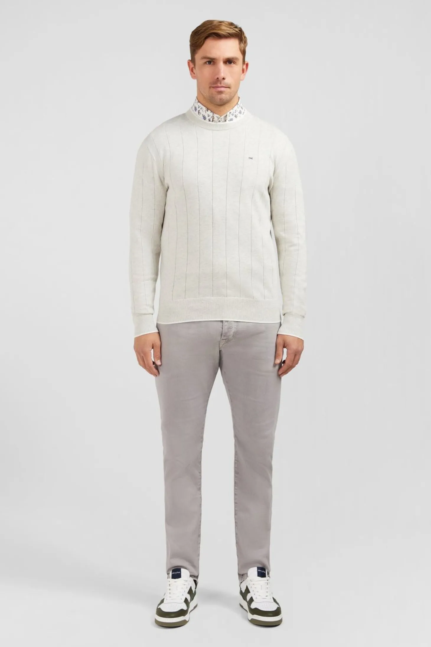 Pull Gris Clair Maille Fantaisie