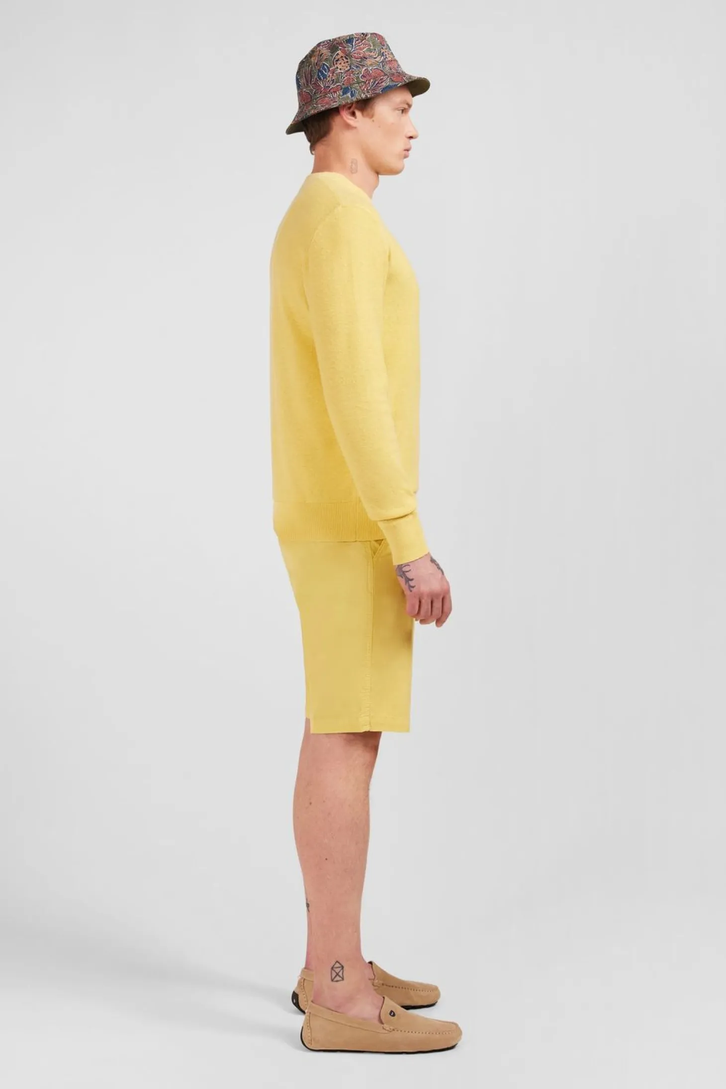 Pull Jaune En Lin Melange
