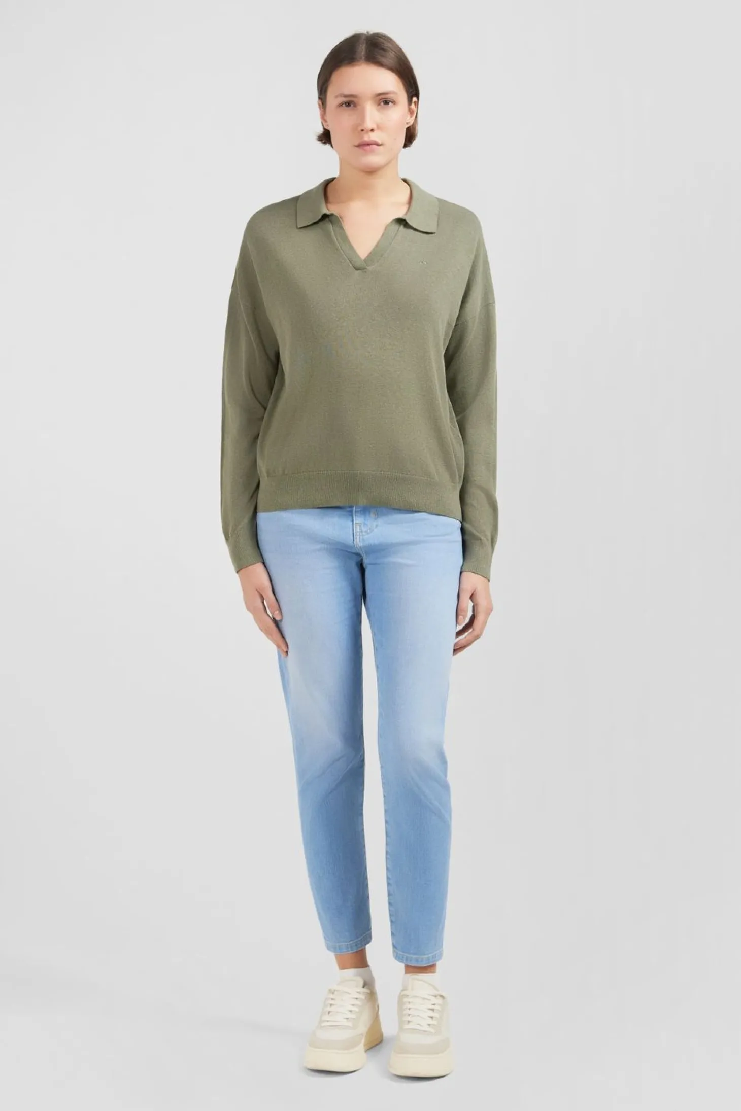 Pull Kaki A Col Polo