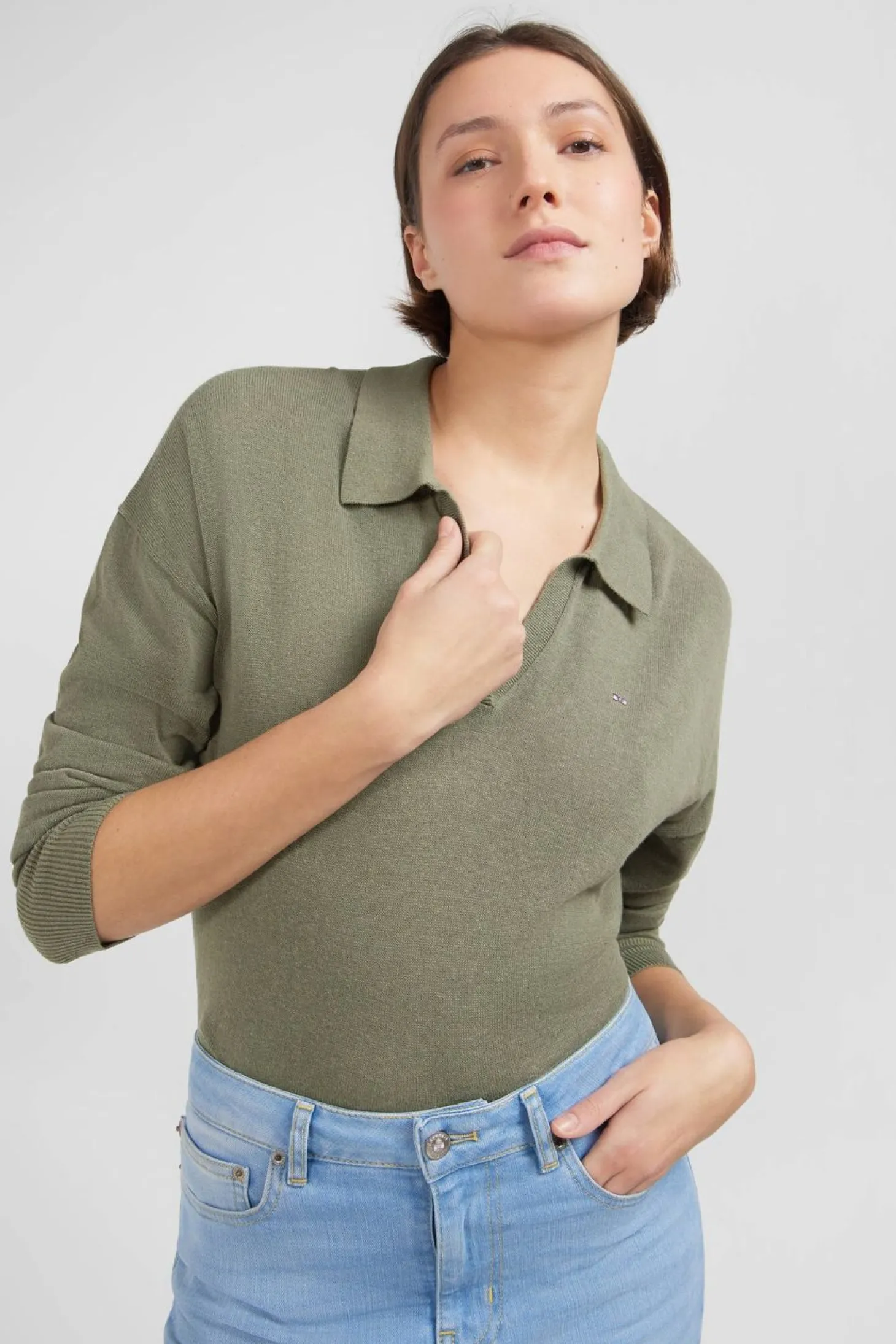 Pull Kaki A Col Polo