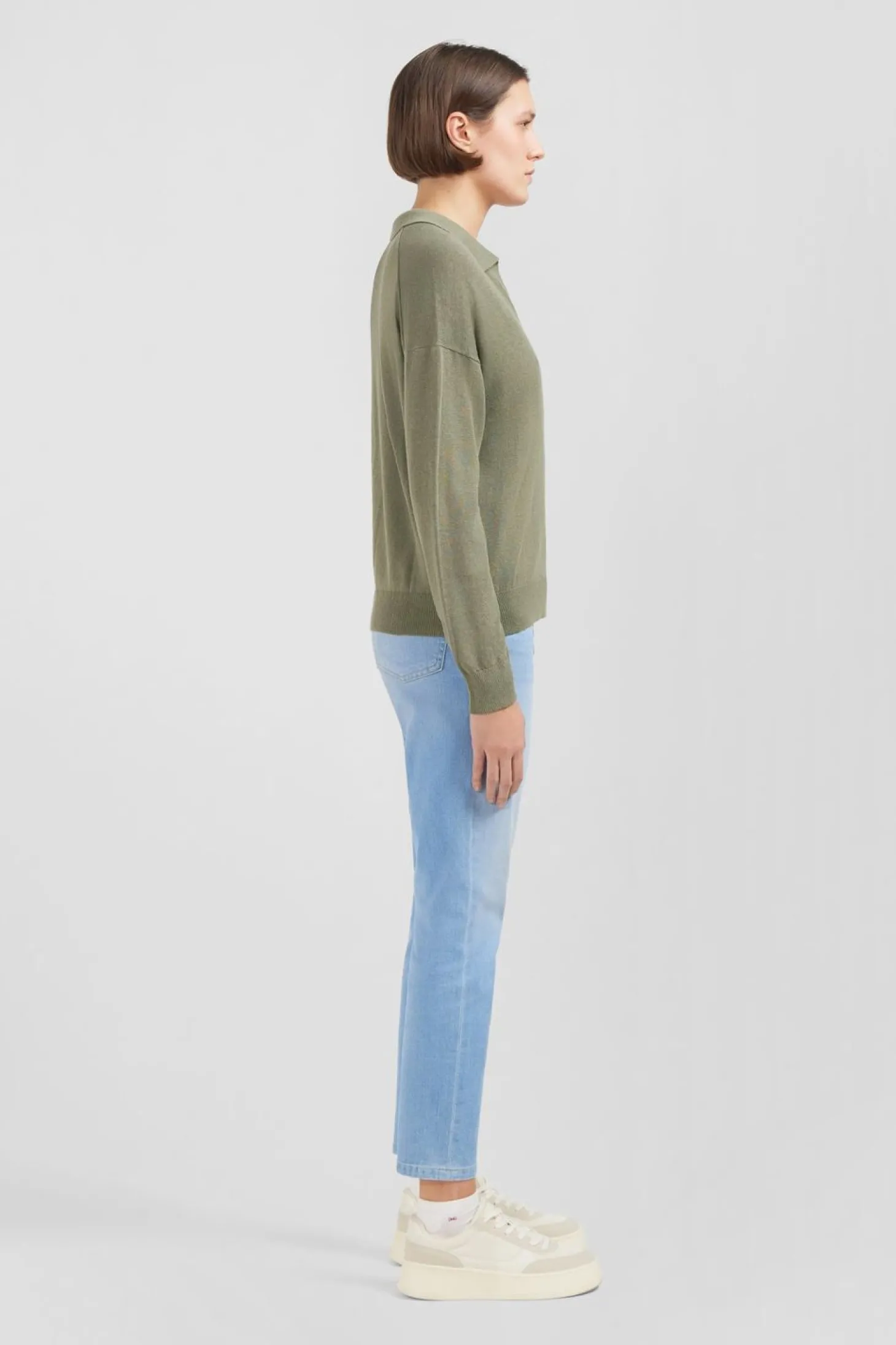 Pull Kaki A Col Polo