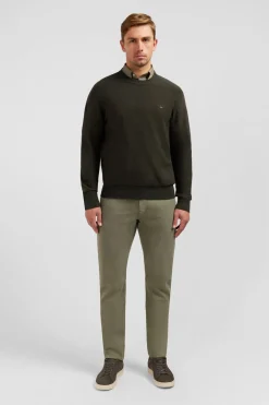 Pull Kaki Fonce En Lin Melange