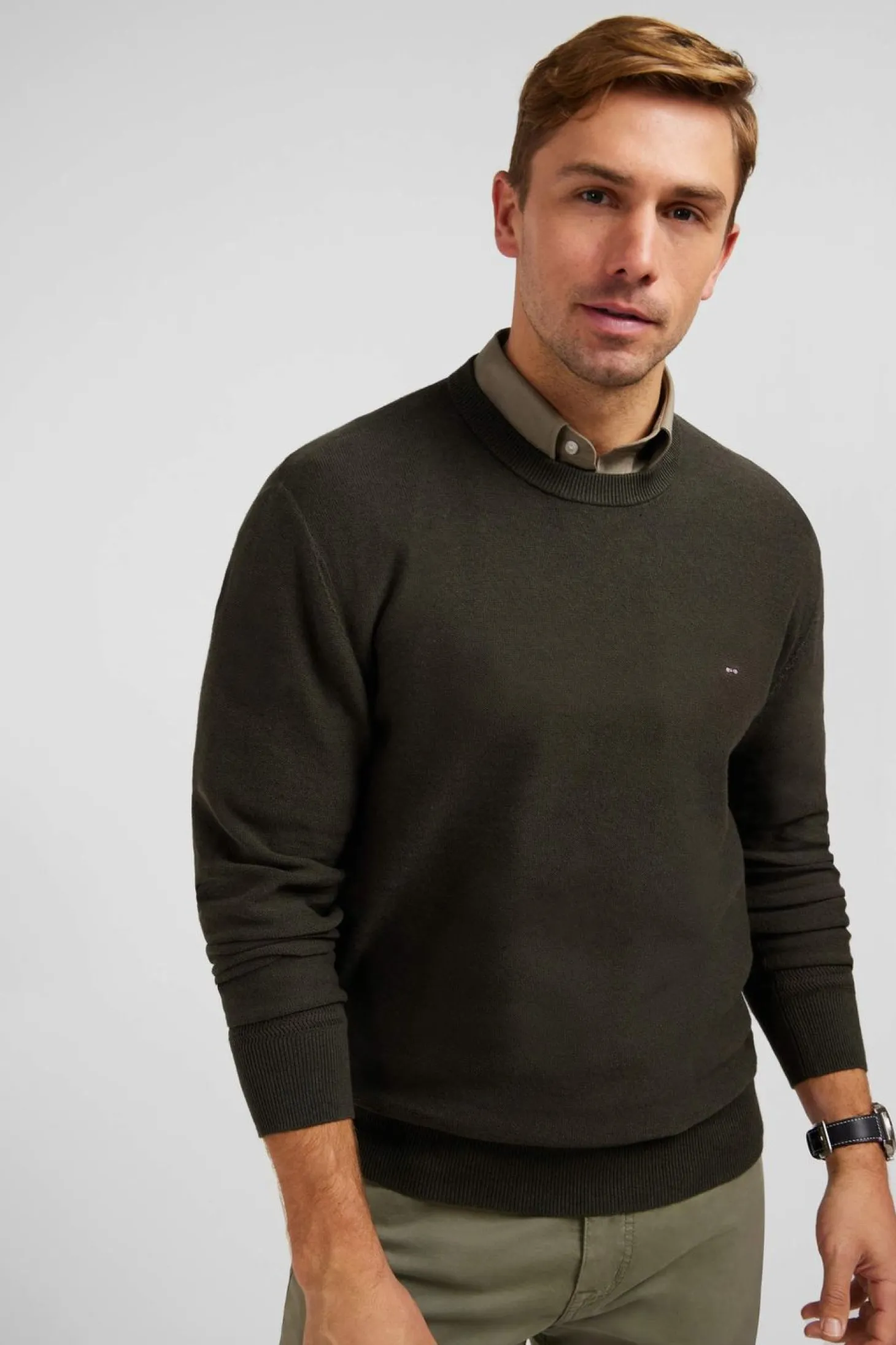 Pull Kaki Fonce En Lin Melange