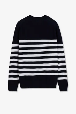Pull Mariniere Marine Et Blanc En Lin Et Coton