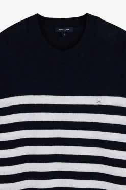 Pull Mariniere Marine Et Blanc En Lin Et Coton