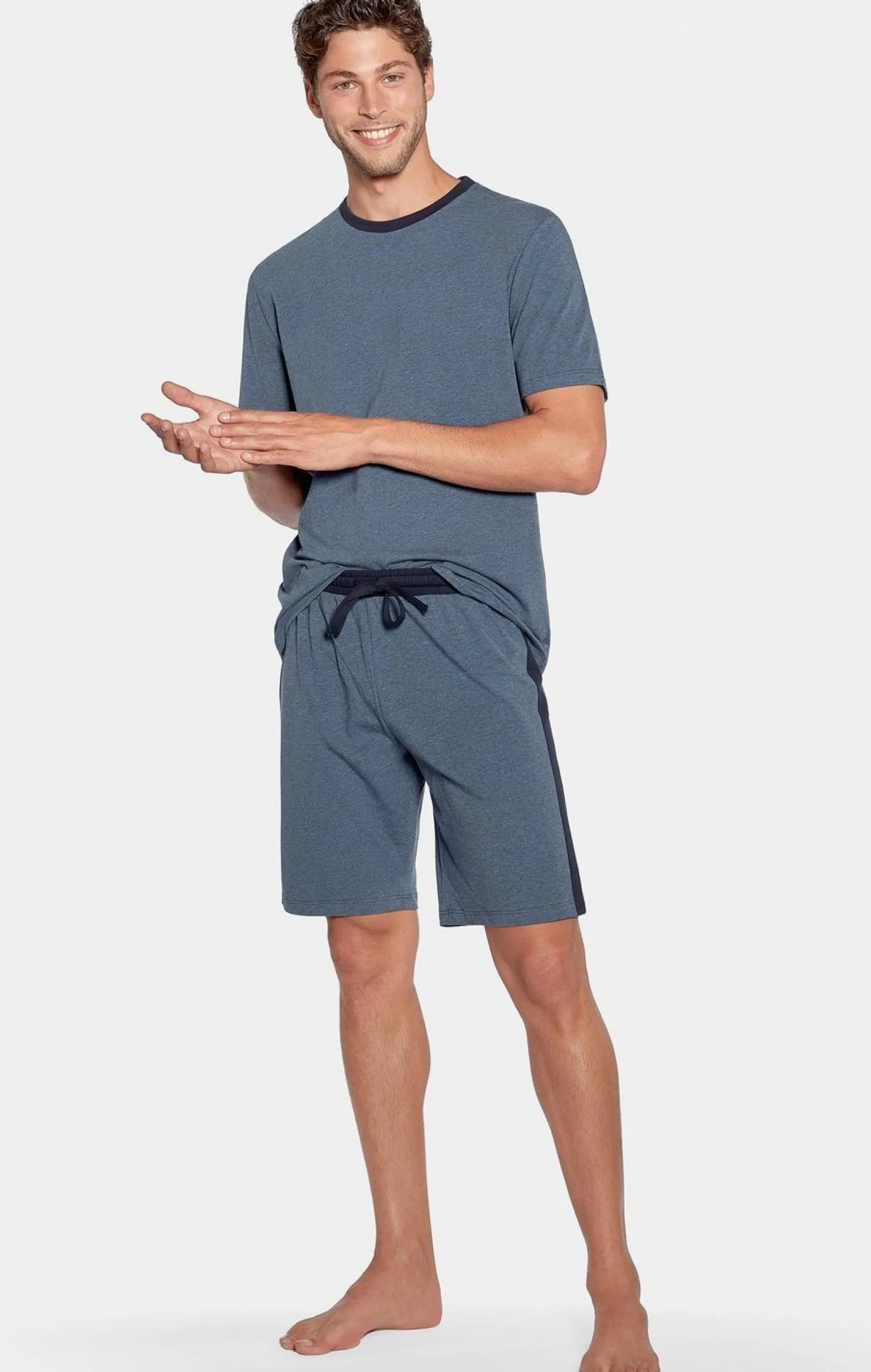 Pyjama Court Bleu Chine En Jersey Coton