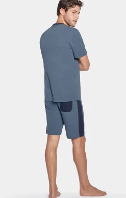 Pyjama Court Bleu Chine En Jersey Coton
