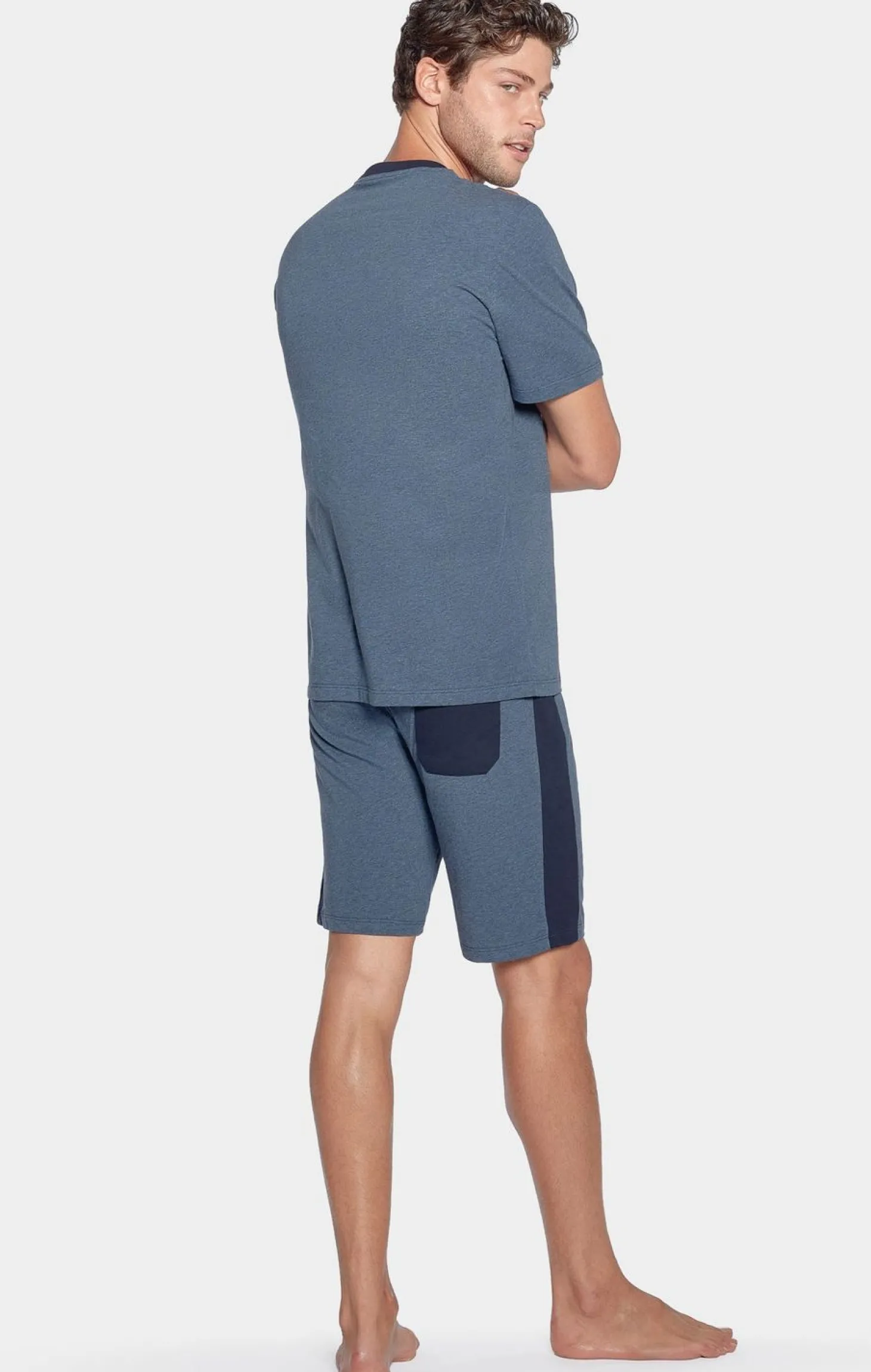 Pyjama Court Bleu Chine En Jersey Coton