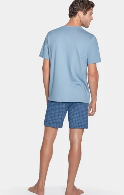 Pyjama Court Ciel A Micro Motifs Initiales En Jersey Coton