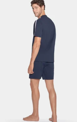 Pyjama Court Marine A Details Tricolores En Jersey Coton