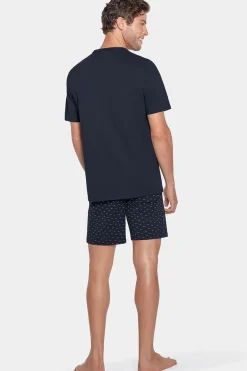 Pyjama Court Marine A Short Micro Motifs En Jersey Coton