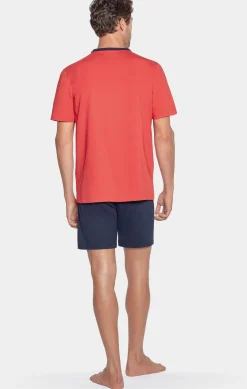 Pyjama Court Rouge A Details Tricolores En Jersey Coton