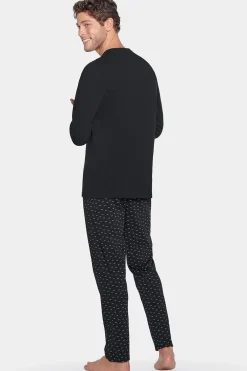 Pyjama Long Marine A Micro Motifs En Jersey Coton