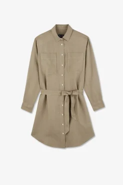 Robe Chemise En Lin Kaki
