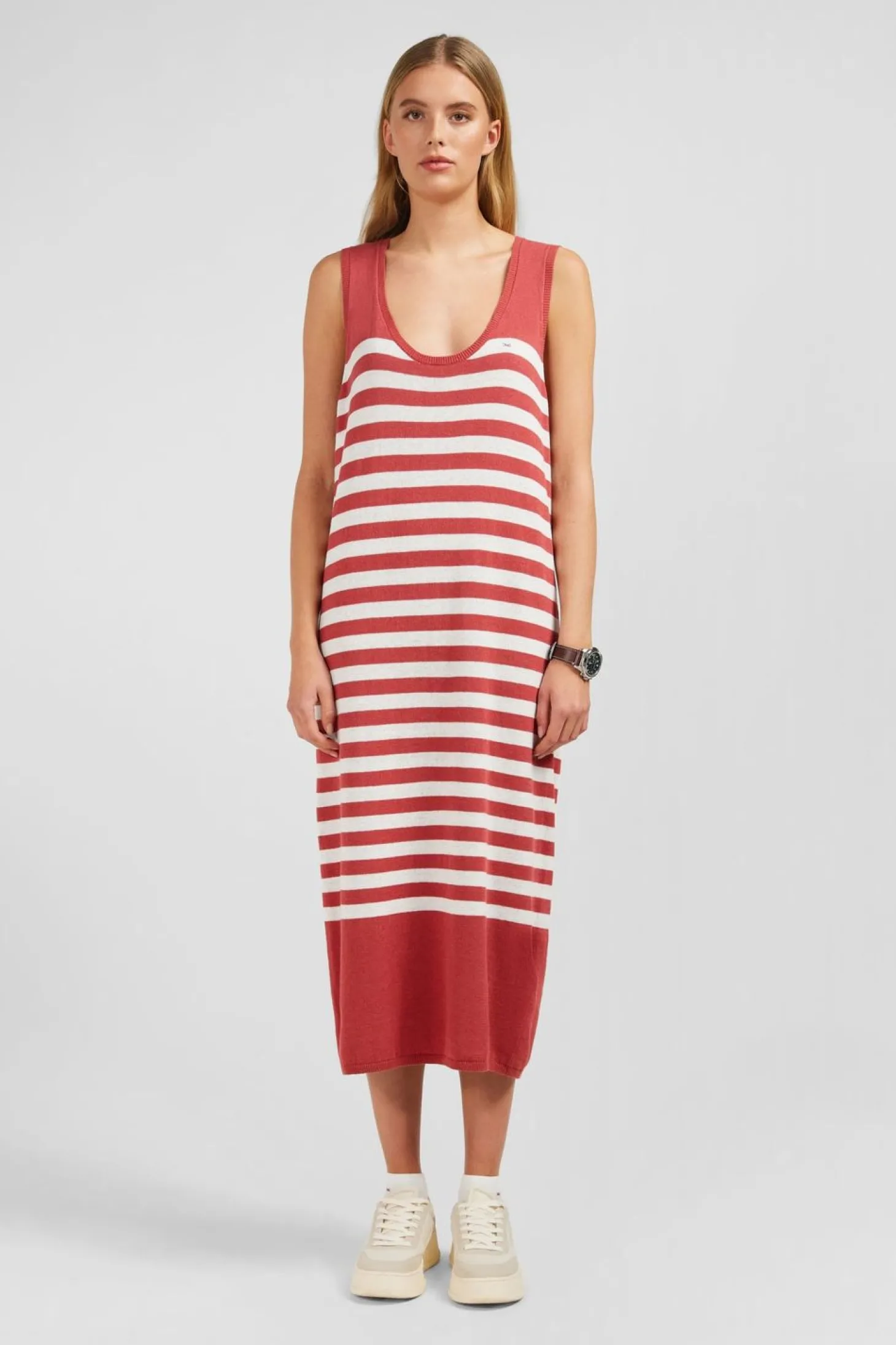 Robe Debardeur Mariniere Rouge Et Blanche En Lin Et Coton