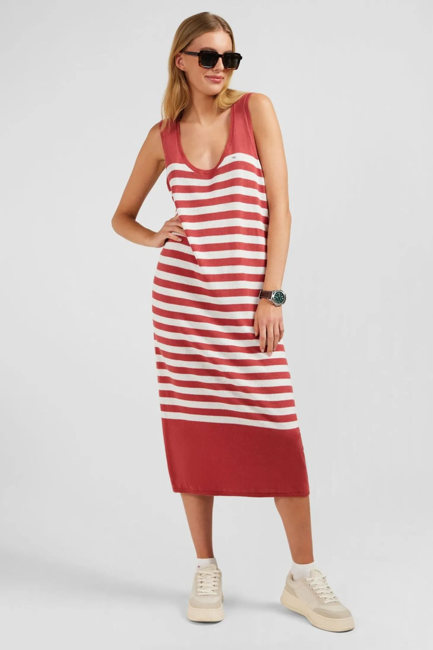 Robe Debardeur Mariniere Rouge Et Blanche En Lin Et Coton