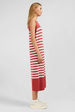 Robe Debardeur Mariniere Rouge Et Blanche En Lin Et Coton