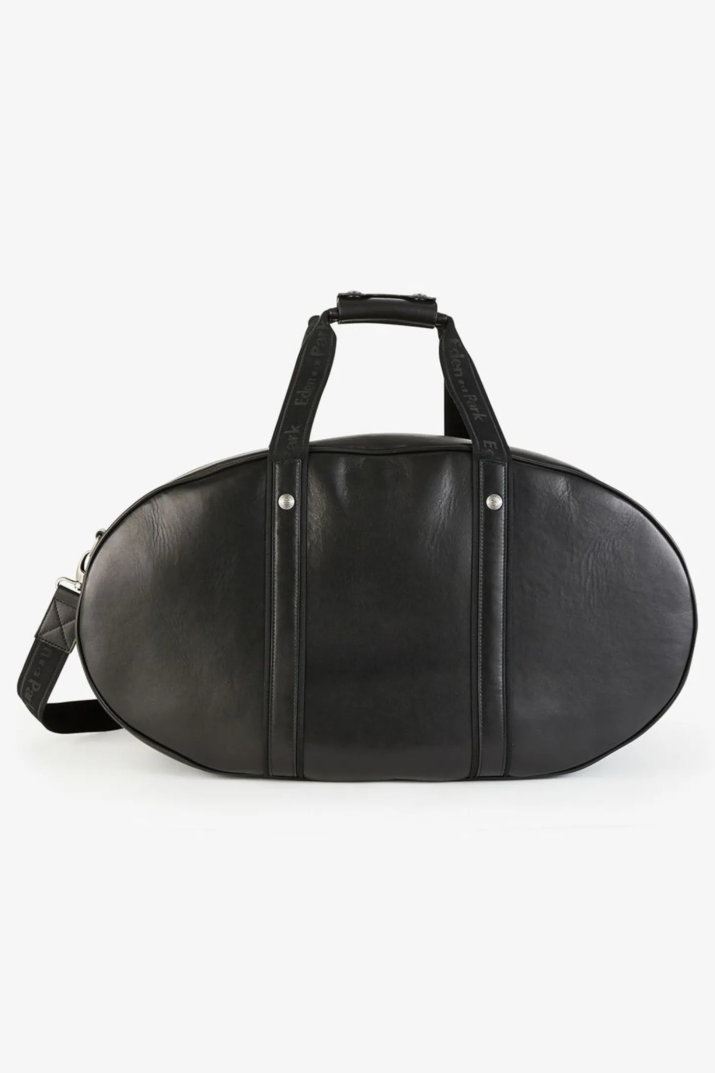 Sac De Voyage Ovale Noir En Cuir