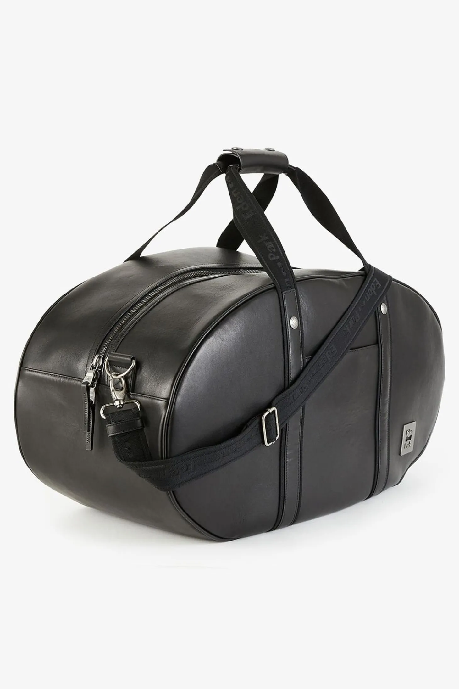Sac De Voyage Ovale Noir En Cuir