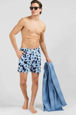 Short De Bain Bleu Imprime Exclusif Fleurs
