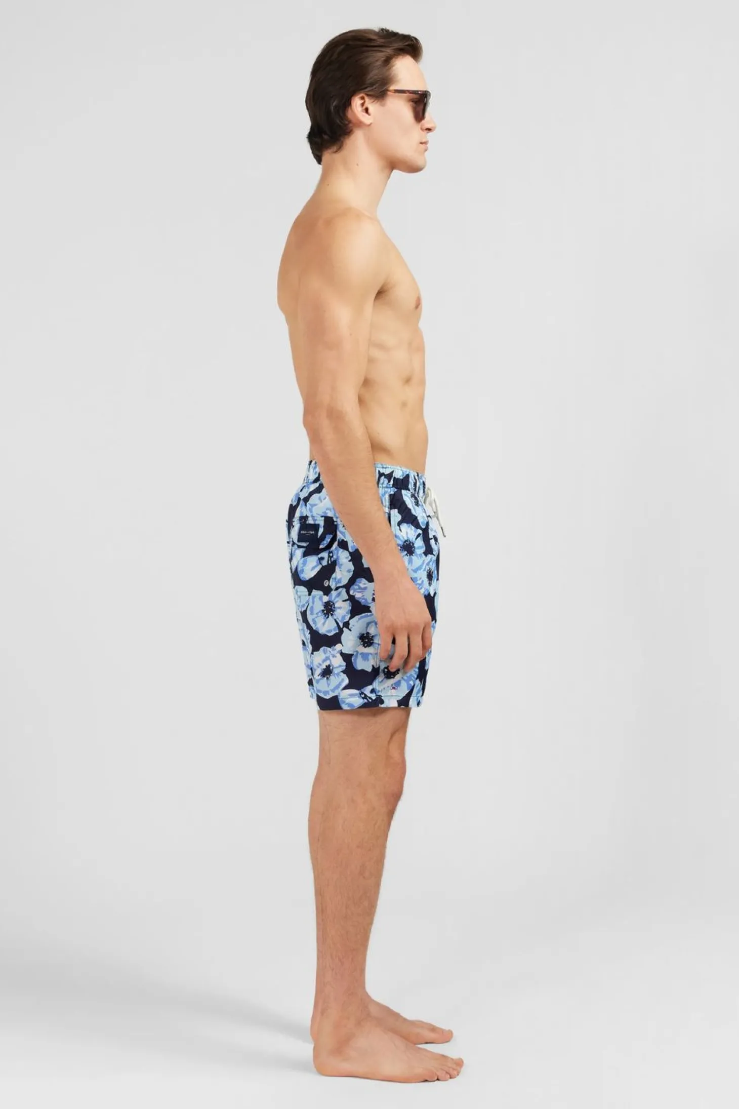 Short De Bain Bleu Imprime Exclusif Fleurs