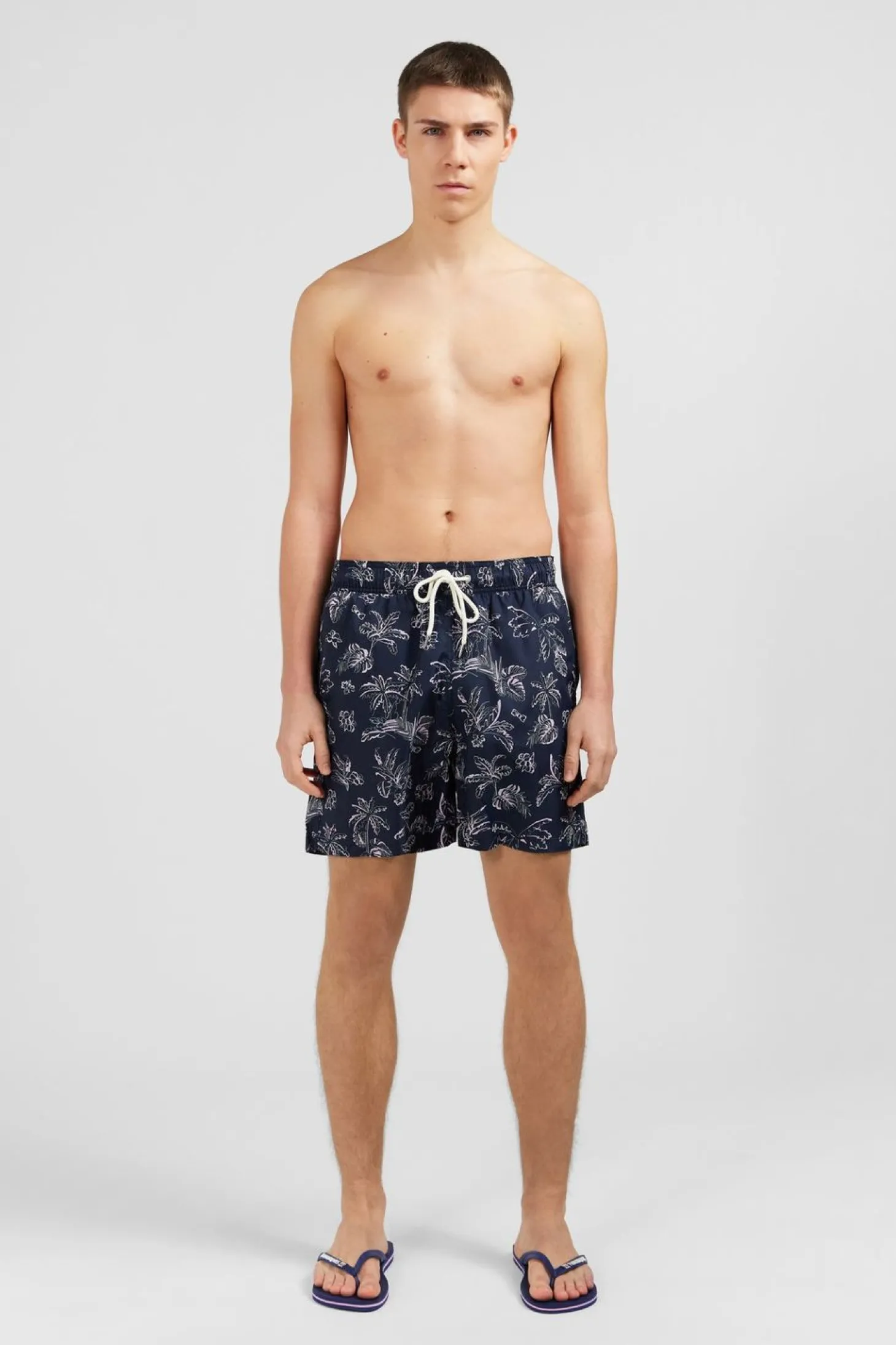 Short De Bain Bleu Marine Imprime Exclusif Feuilles