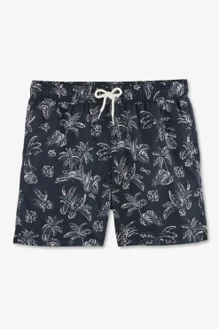 Short De Bain Bleu Marine Imprime Exclusif Feuilles