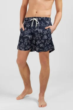 Short De Bain Bleu Marine Imprime Exclusif Feuilles
