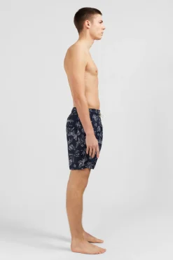Short De Bain Bleu Marine Imprime Exclusif Feuilles