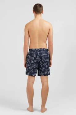 Short De Bain Bleu Marine Imprime Exclusif Feuilles