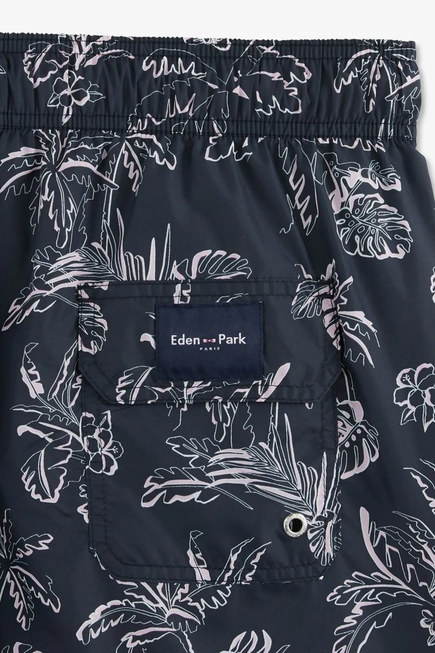 Short De Bain Bleu Marine Imprime Exclusif Feuilles
