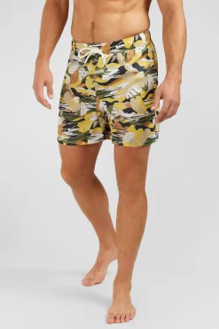 Short De Bain Kaki Imprime Exclusif Tropical