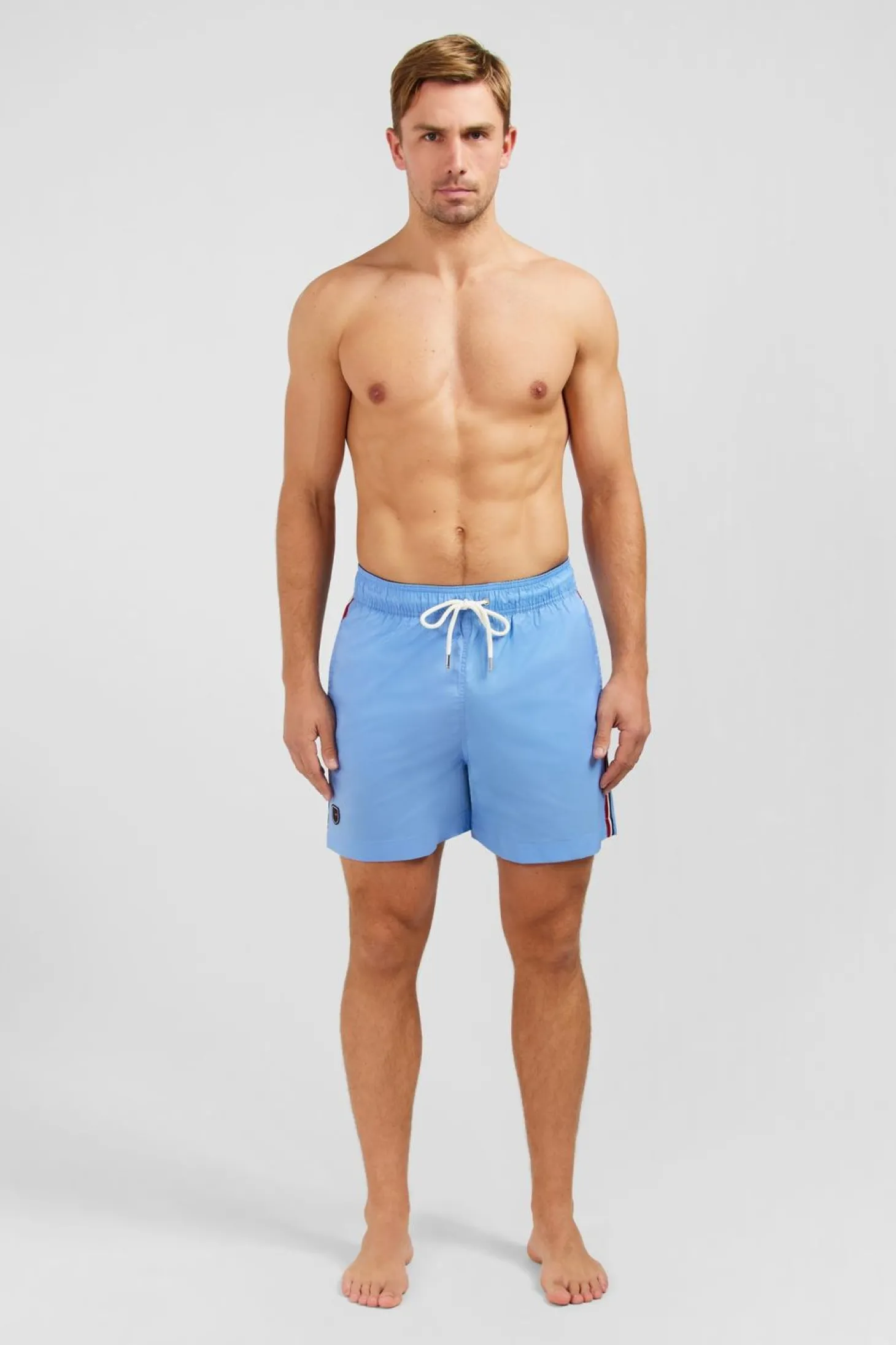 Short De Bain Uni Detail Bandes Tricolores