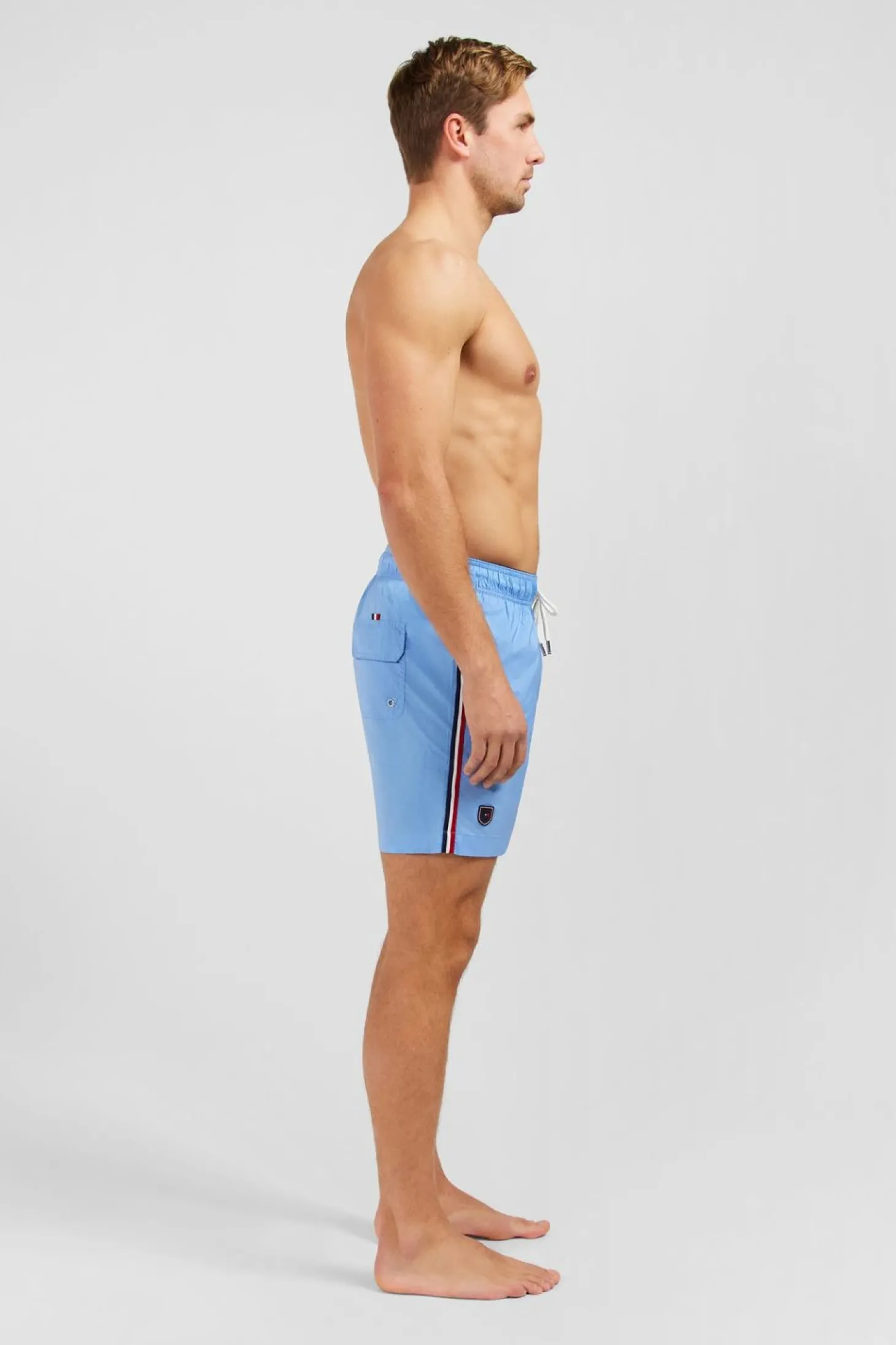 Short De Bain Uni Detail Bandes Tricolores
