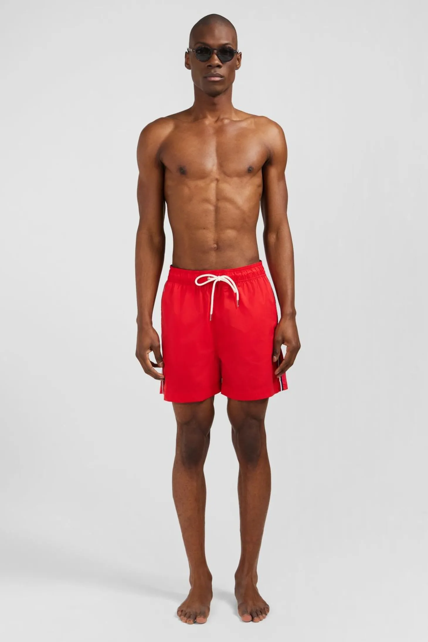 Short De Bain Uni Detail Bandes Tricolores