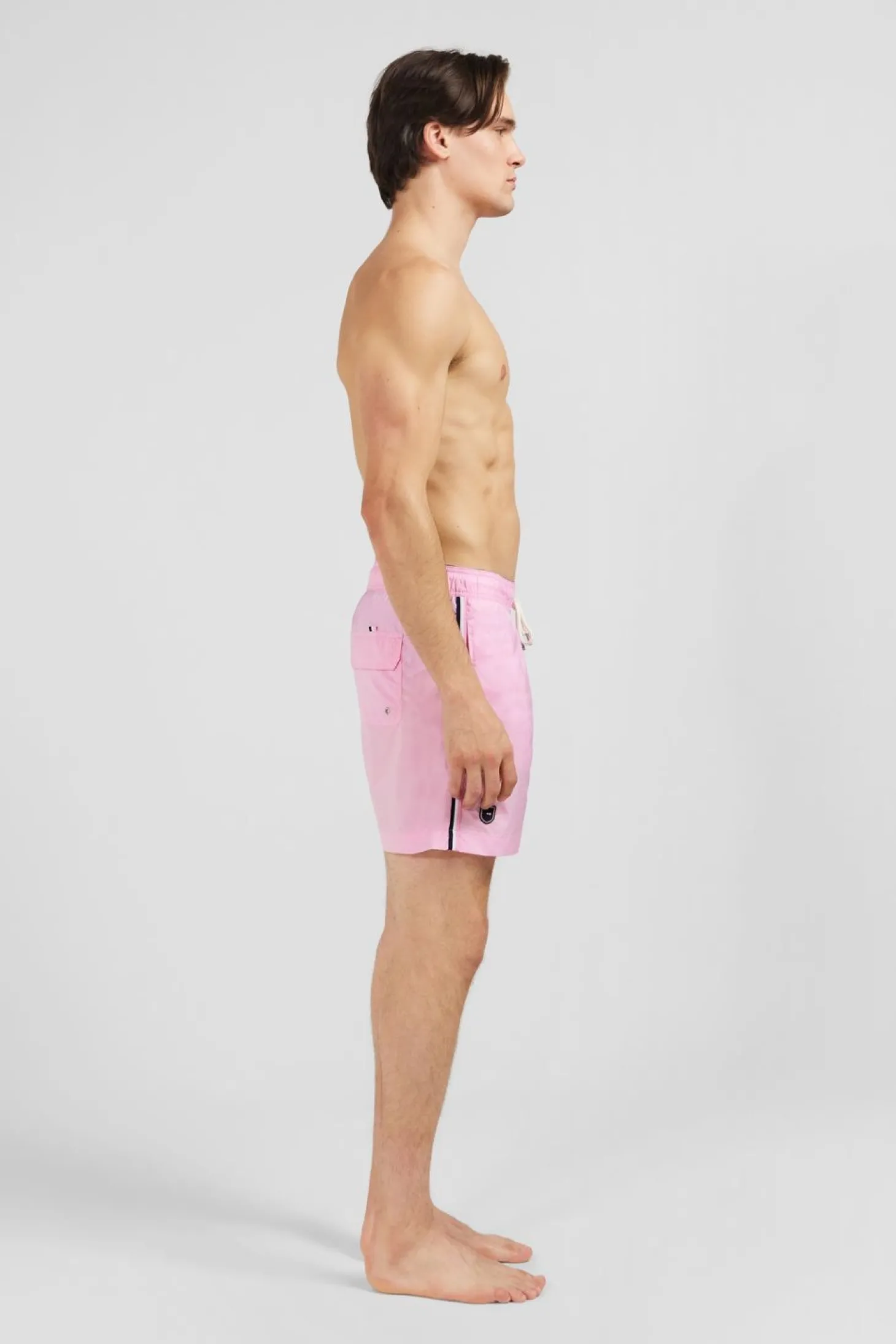 Short De Bain Uni Detail Bandes Tricolores