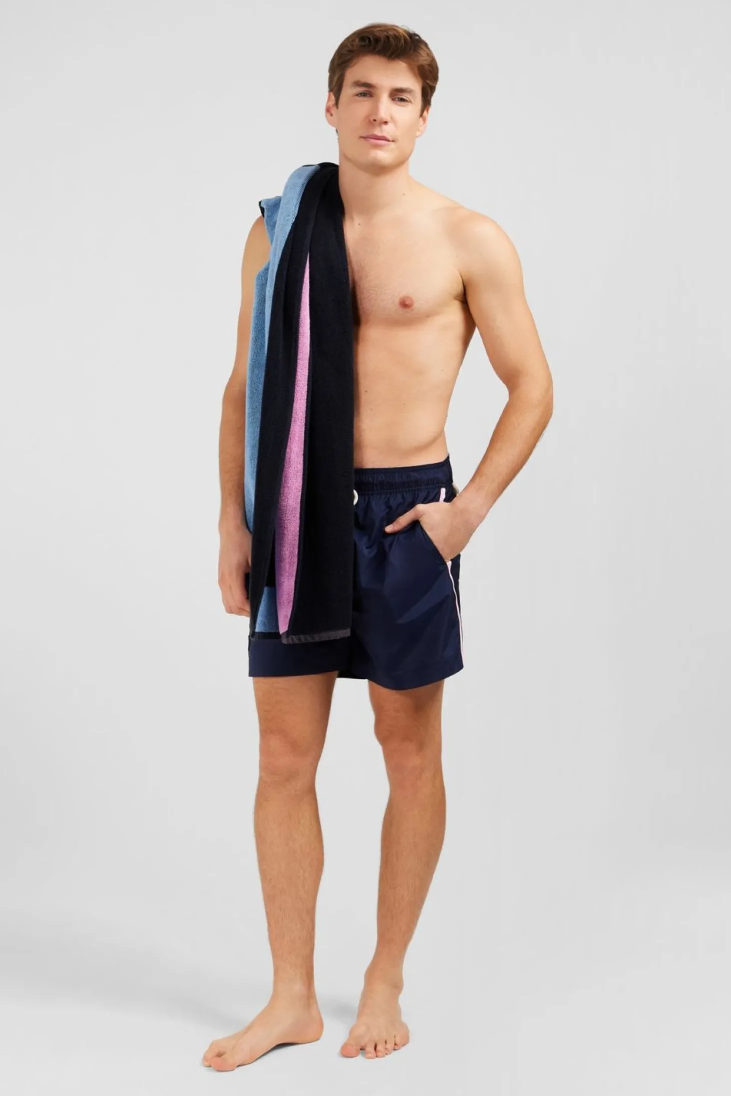 Short De Bain Uni Detail Bandes Tricolores
