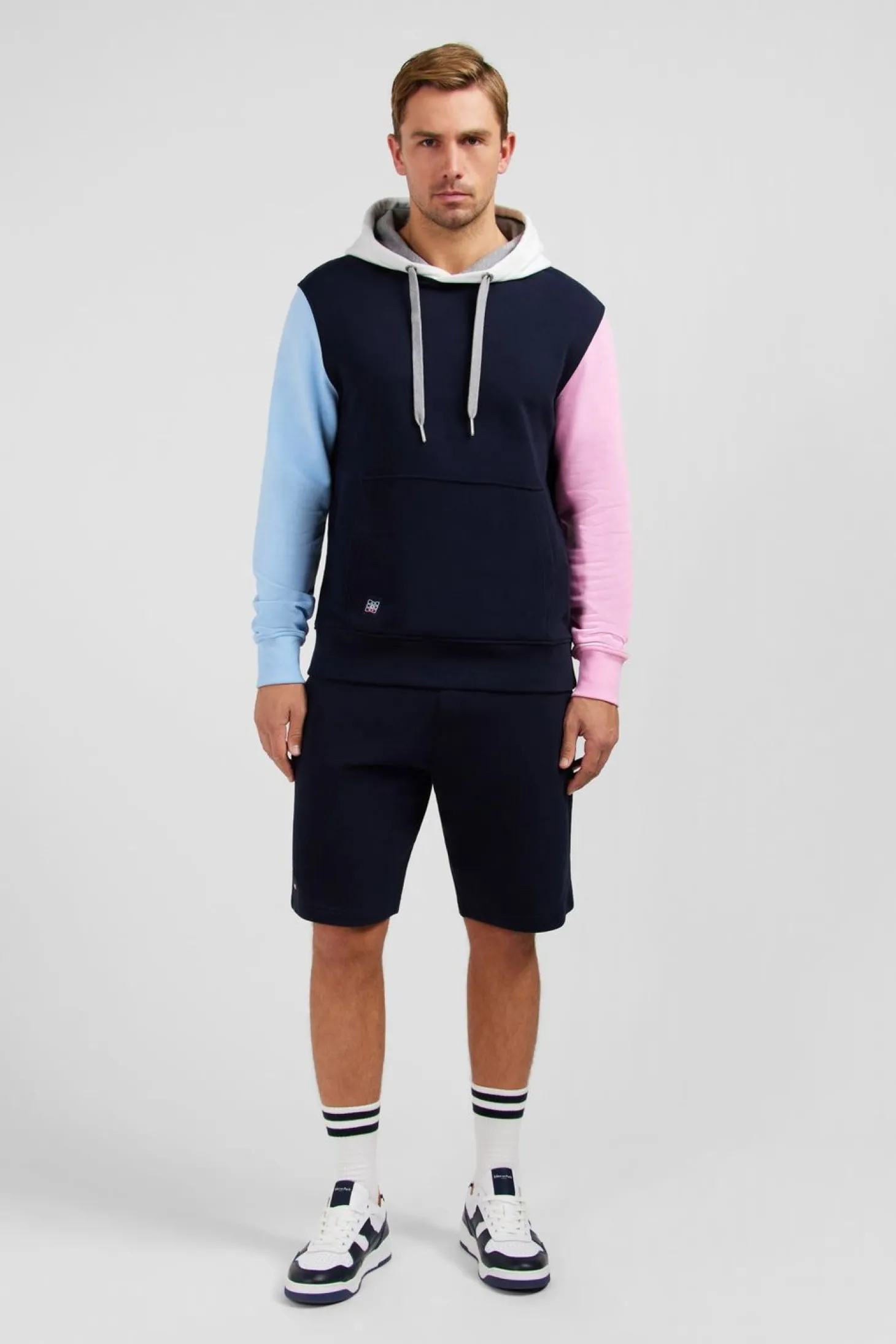 Sweat A Capuche Colorblock Bleu Fonce
